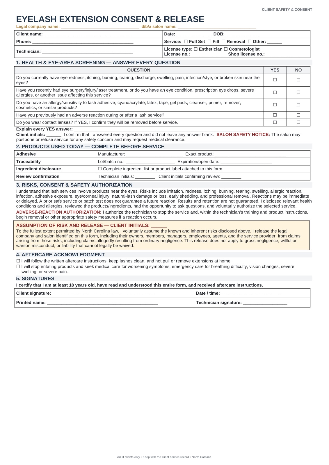 Eyelash Extension Consent & Release